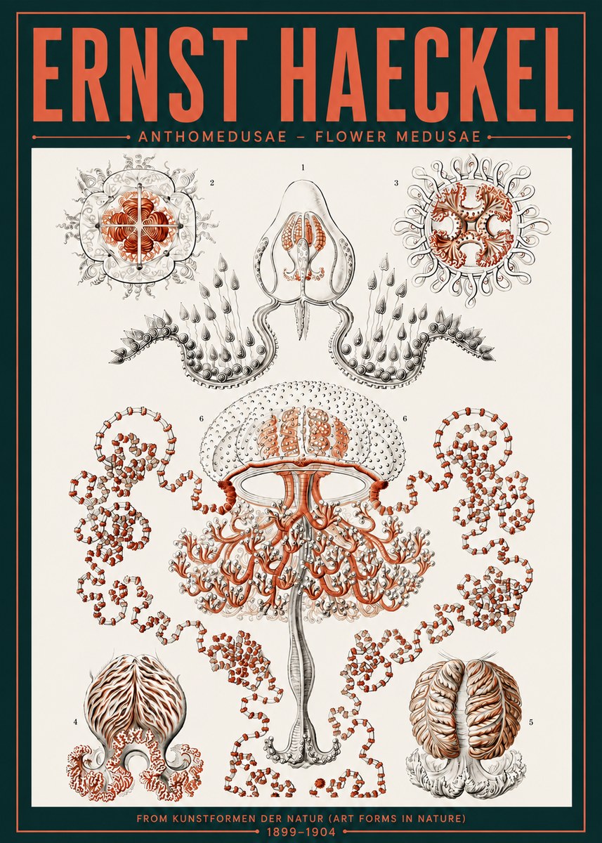 Ernst Haeckel Anthomedusae. Flower Medusae. No6 - Juliste