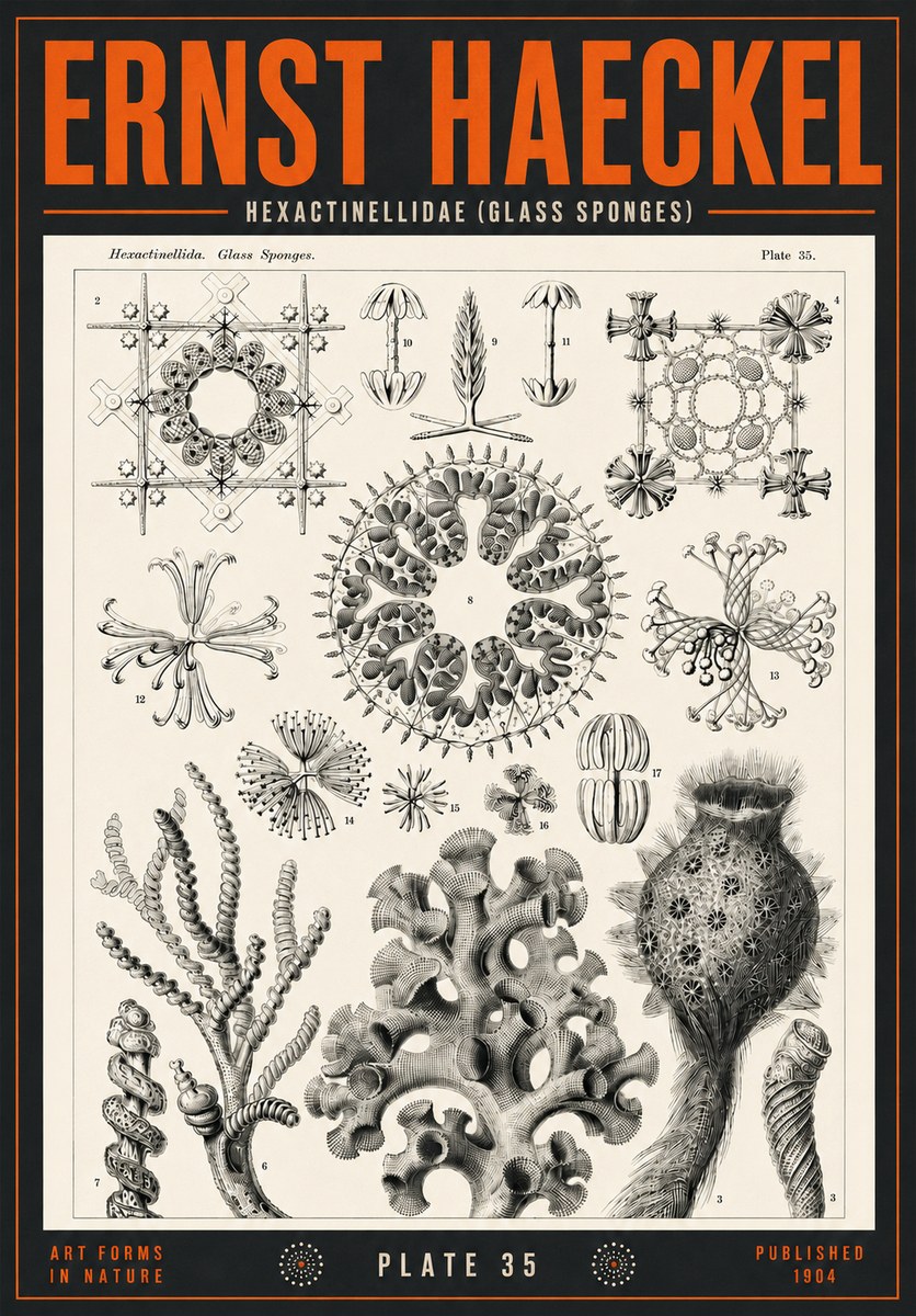 Ernst Haeckel Hexactinellida. Glass Sponges. No4 - Juliste