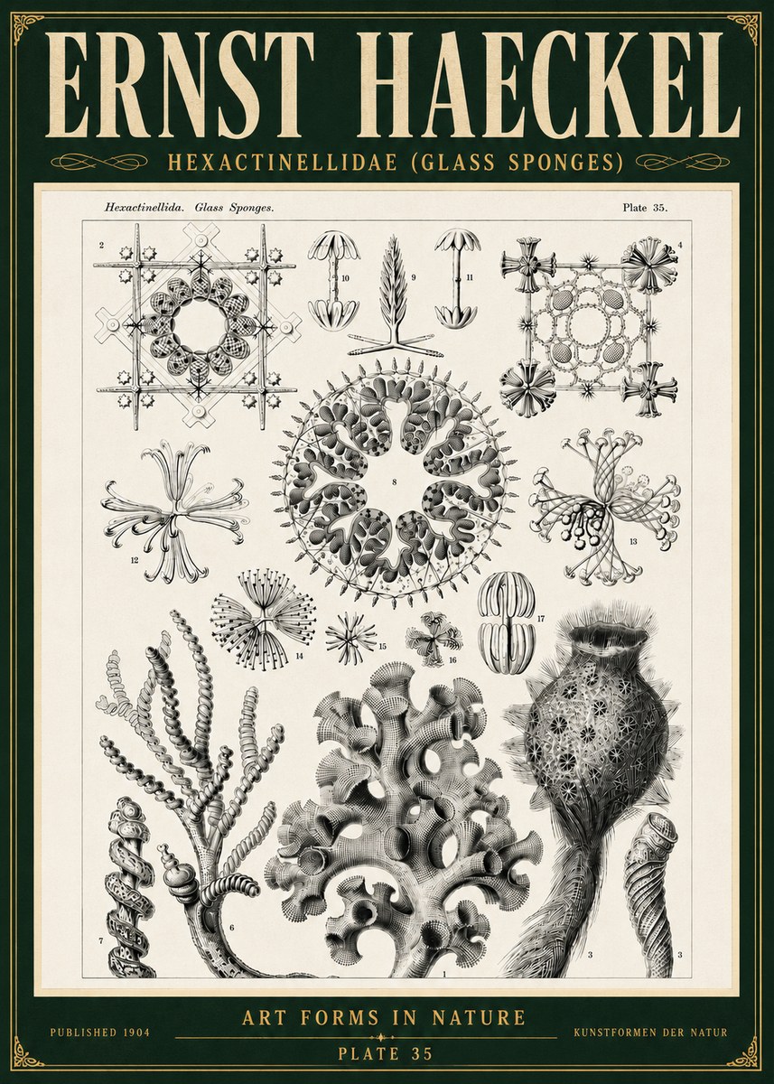 Ernst Haeckel Hexactinellida. Glass Sponges. No5 - Juliste