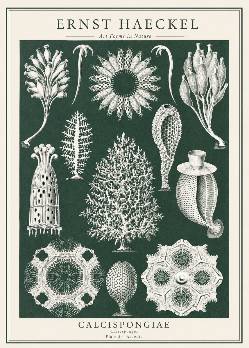 Ernst Haeckel Calcispongiae - Calcisponiges - Plate 5 - Asconia No1 - Juliste