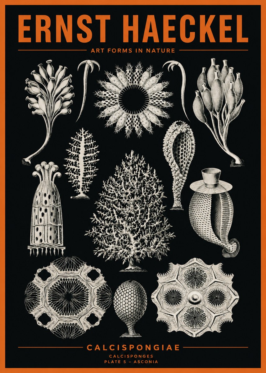 Ernst Haeckel Calcispongiae - Calcisponiges - Plate 5 - Asconia No2 - Juliste