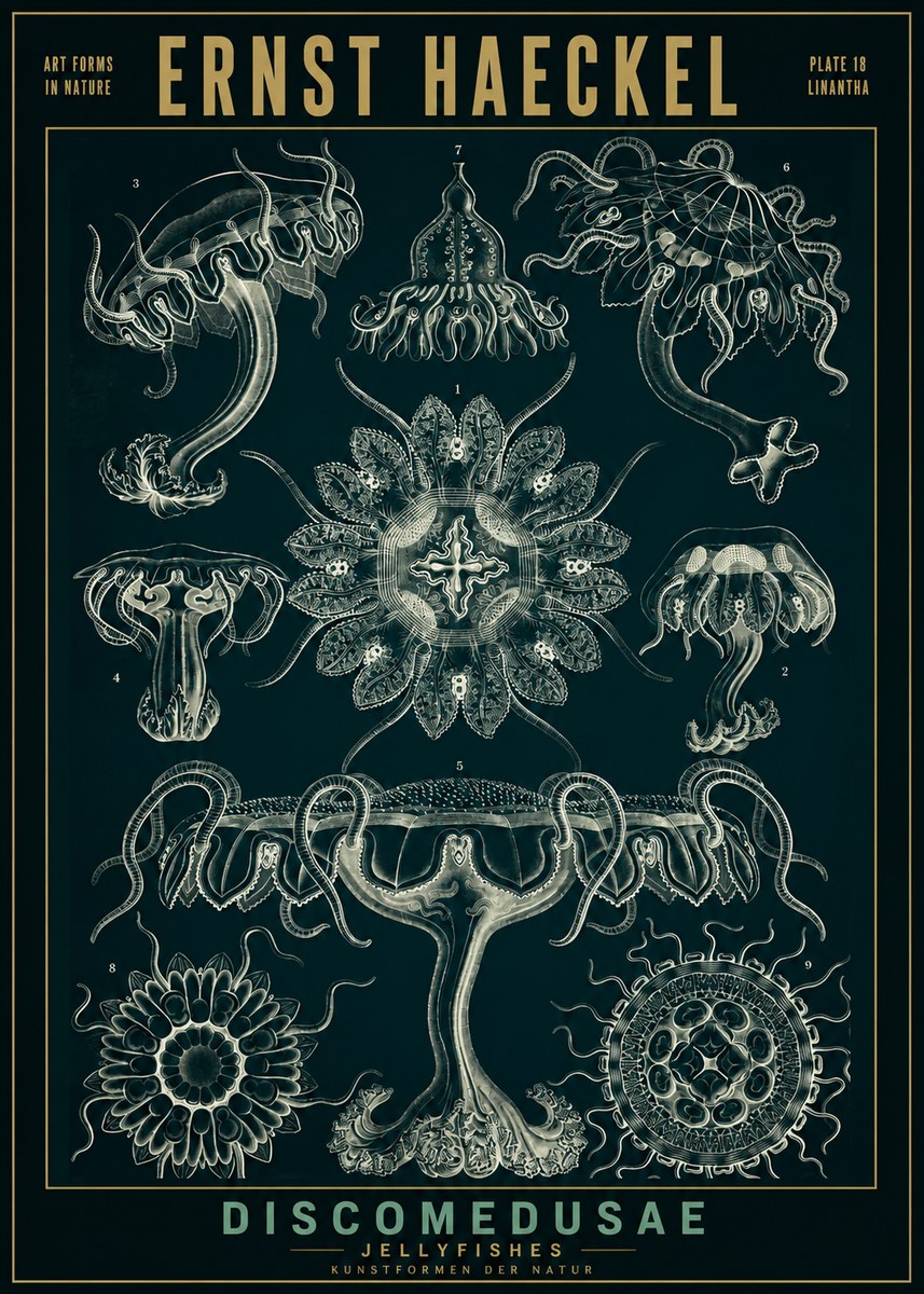 Ernst Haeckel Discomedusae. Jellyfishes. No2 - Juliste