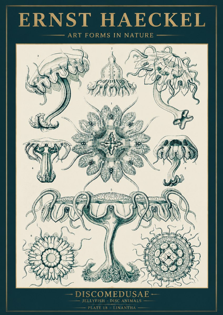 Ernst Haeckel Discomedusae. Jellyfishes. No5 - Juliste
