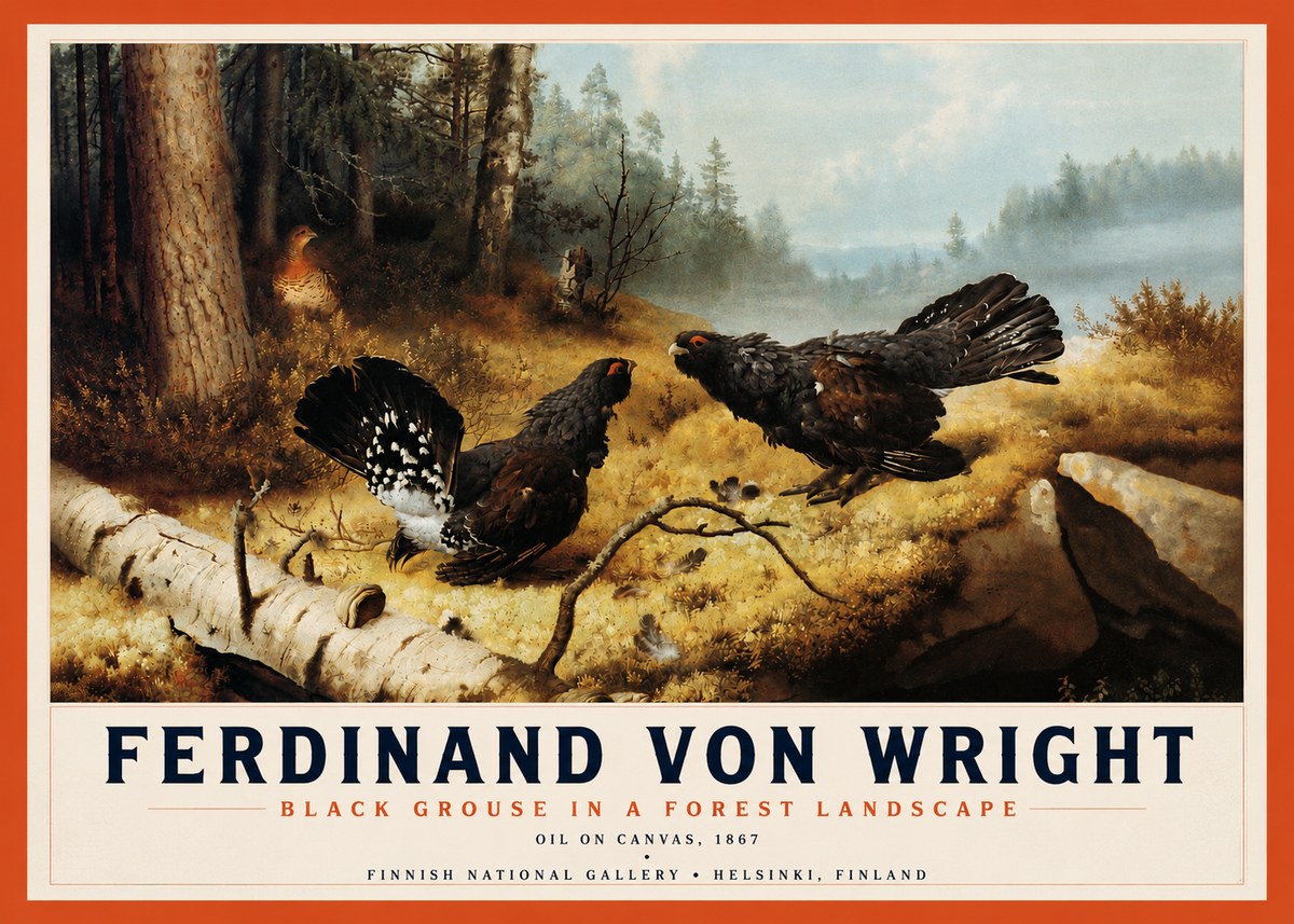 Ferdinand von Wright Black Grouse in a Forest Landscape No4 - Juliste