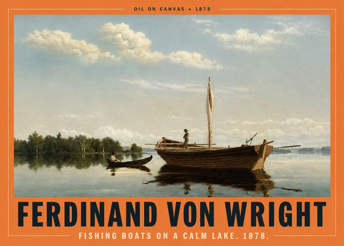 Ferdinand von Wright Fishing Boats on a Calm Lake. 1878. No4 - Juliste
