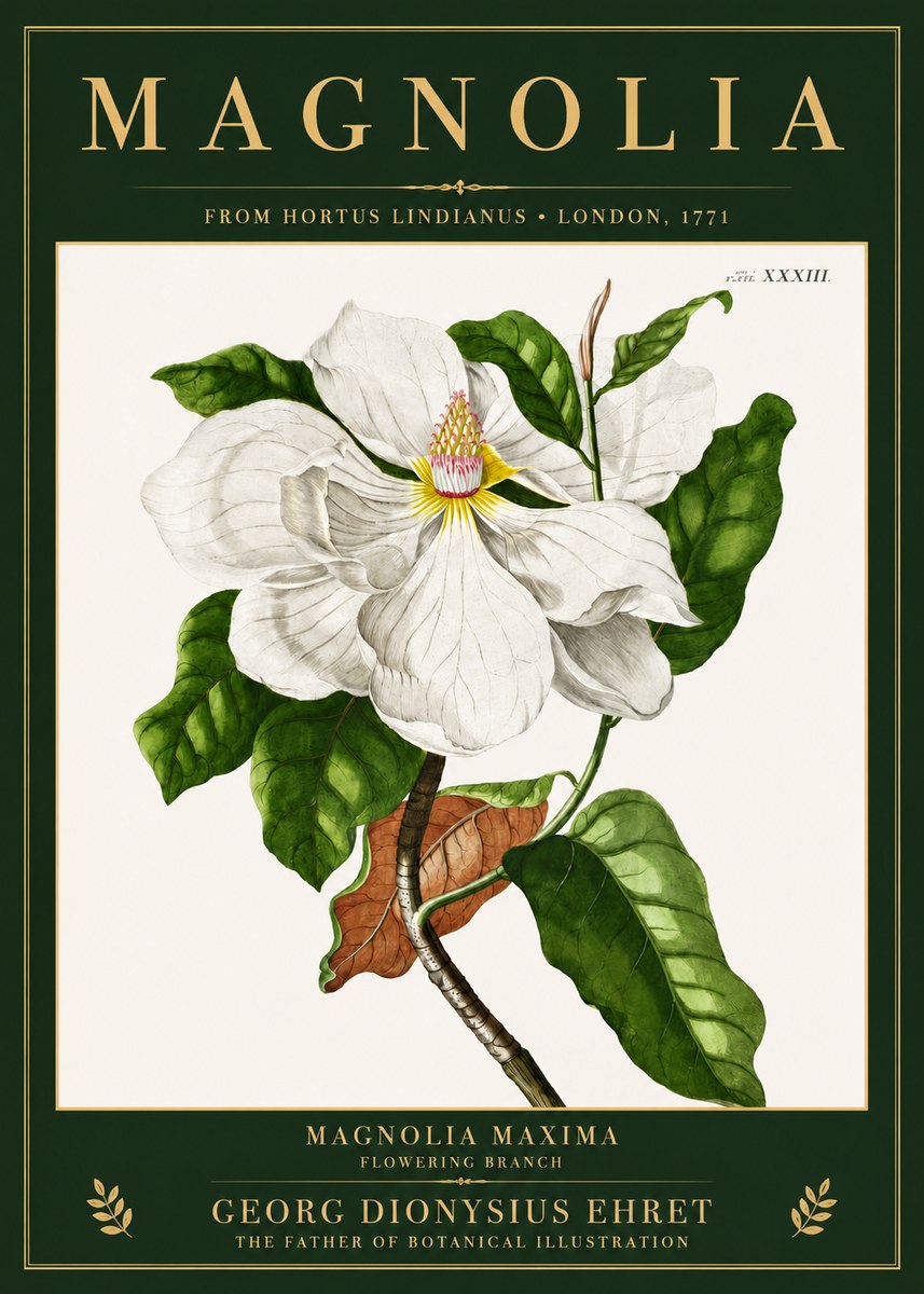 Georg Dionysius Ehret Magnolia Maxima - Flowering Branch No3 - Juliste