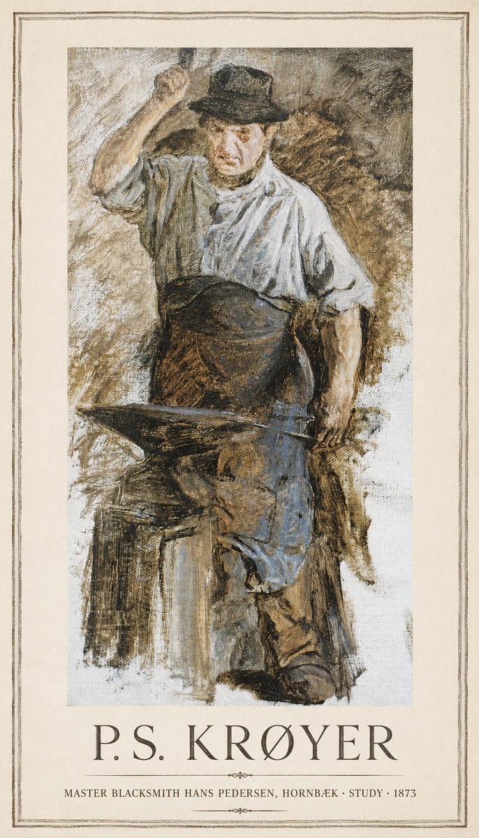 P.S. Krøyer Master Blacksmith Hans Pedersen, Hornbaek · Study · 1873 No1 - Juliste
