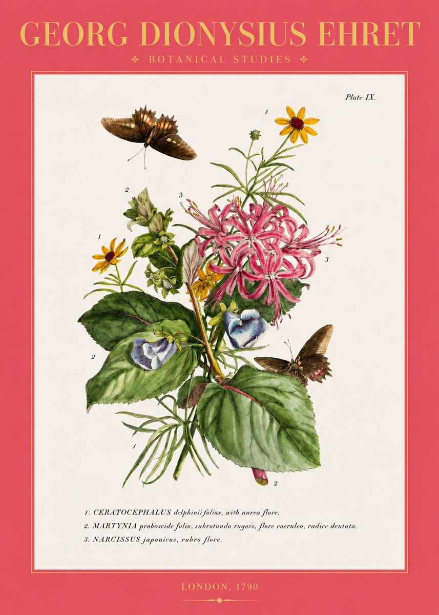 Georg Dionysius Ehret Botanical Studies - Plate Ix No2 - Juliste