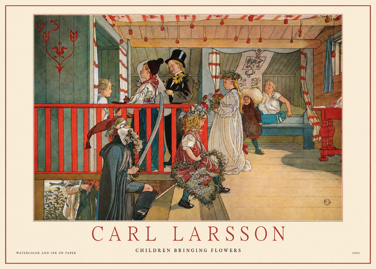Carl Larsson Children Bringing Flowers No1 - Juliste