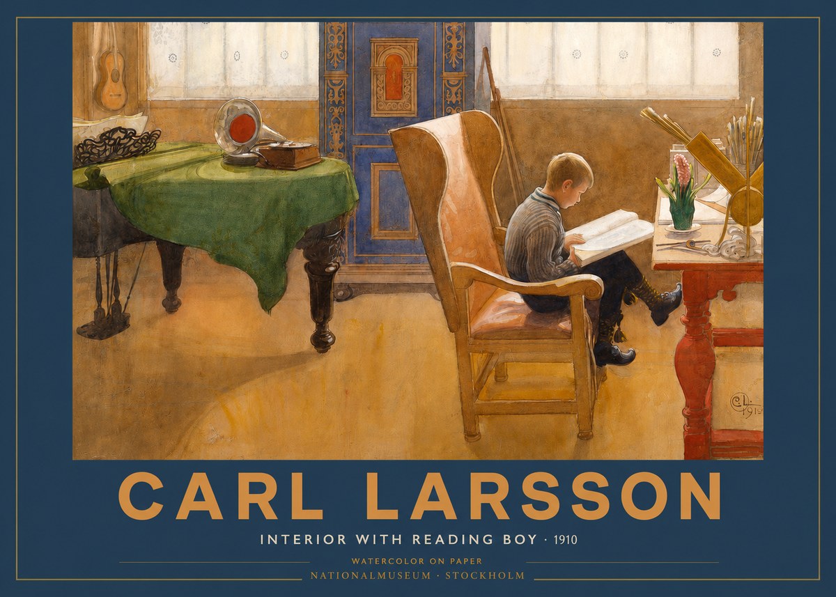 Carl Larsson Interior with Reading Boy No2 - Juliste