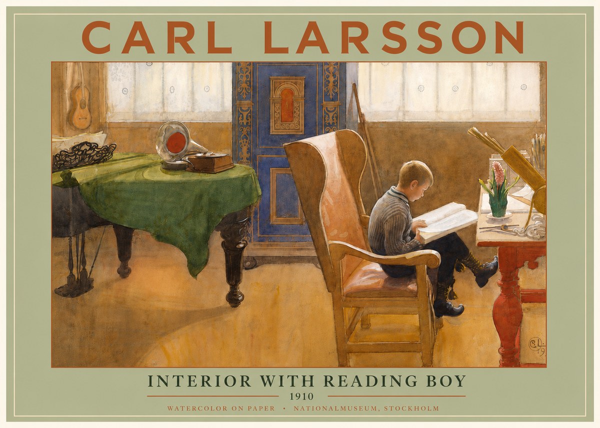Carl Larsson Interior with Reading Boy No3 - Juliste