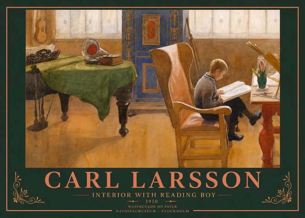 Carl Larsson Interior with Reading Boy No5 - Juliste