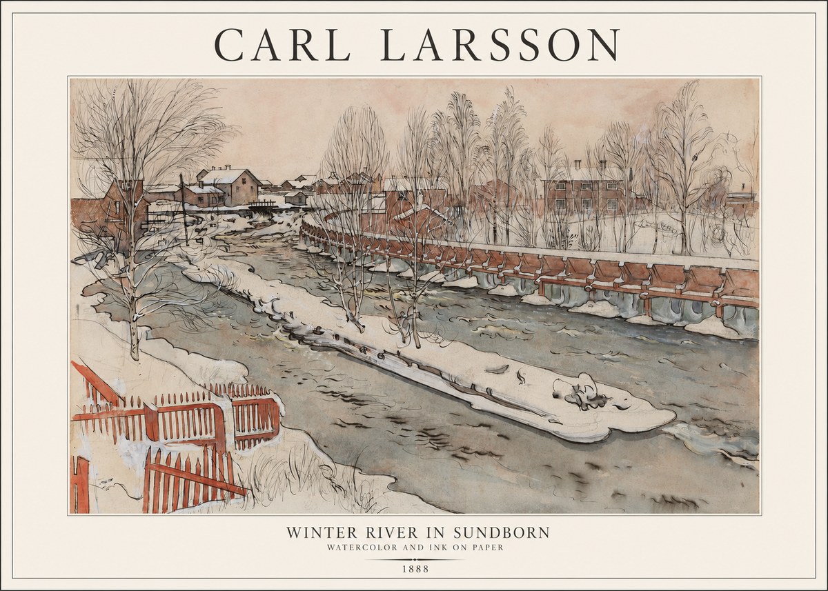 Carl Larsson Winter River in Sundborn No1 - Juliste