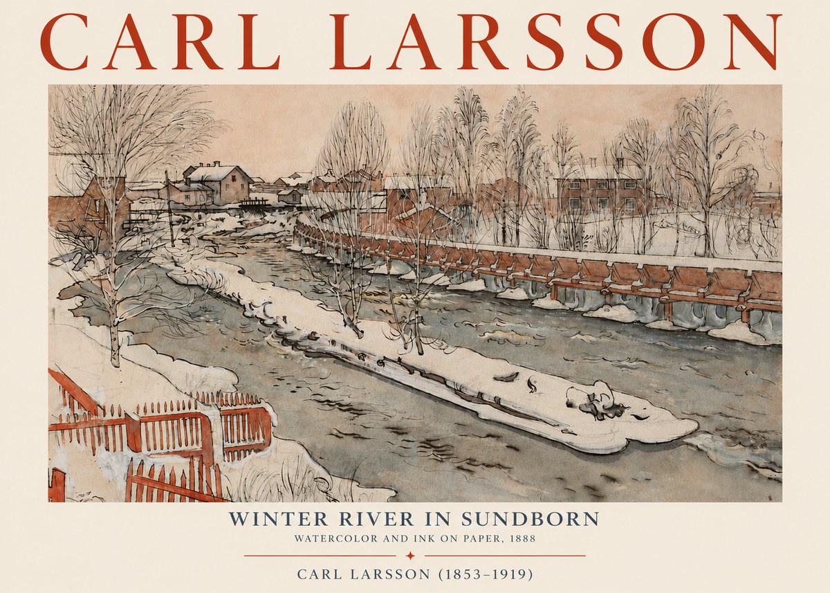 Carl Larsson Winter River in Sundborn No3 - Juliste