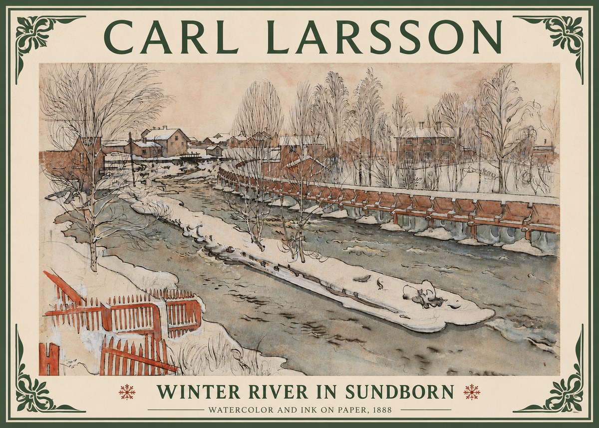Carl Larsson Winter River in Sundborn No4 - Juliste