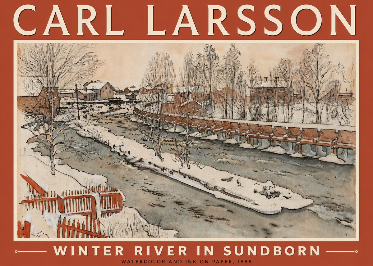 Carl Larsson Winter River in Sundborn No5 - Juliste