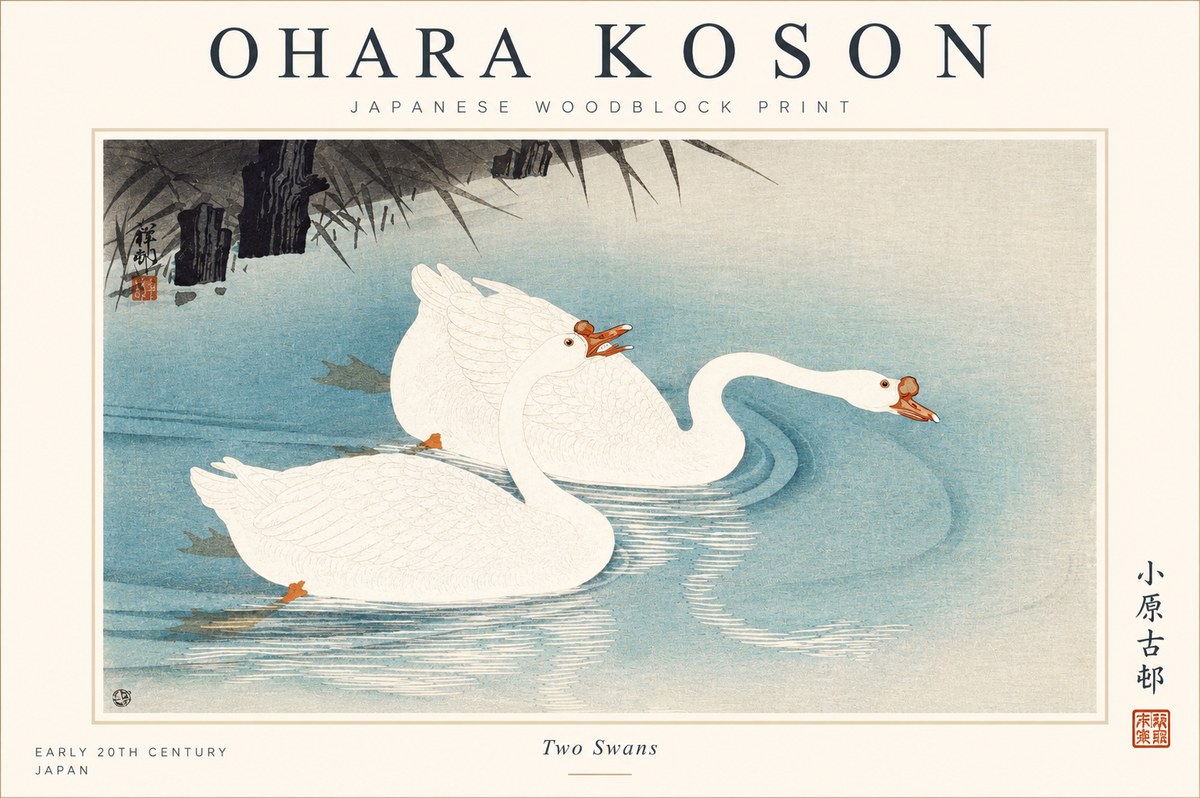 Ohara Koson Two Swans No1 - Juliste