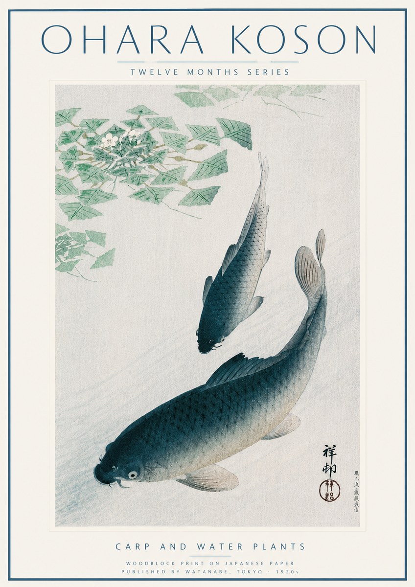 Ohara Koson Carp and Water Plants No6 - Juliste