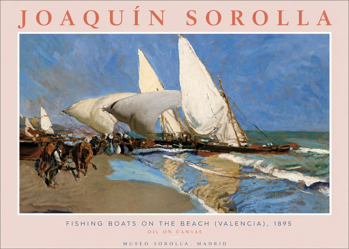 Sorolla Fishing Boats on the Beach (Valencia), 1895 No6 - Juliste