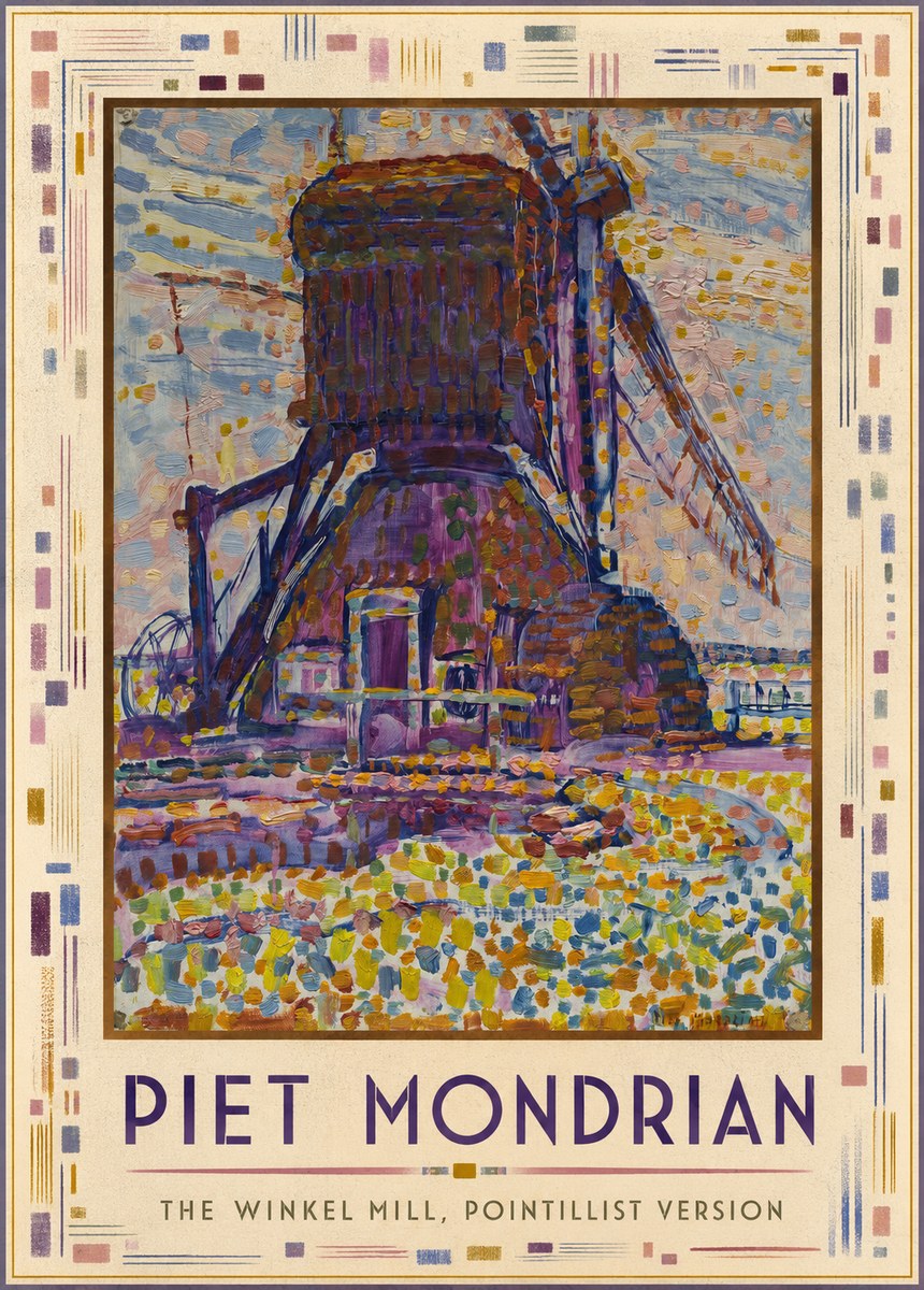 Piet Mondrian The Winkel Mill, Pointillist Version No1 - Juliste
