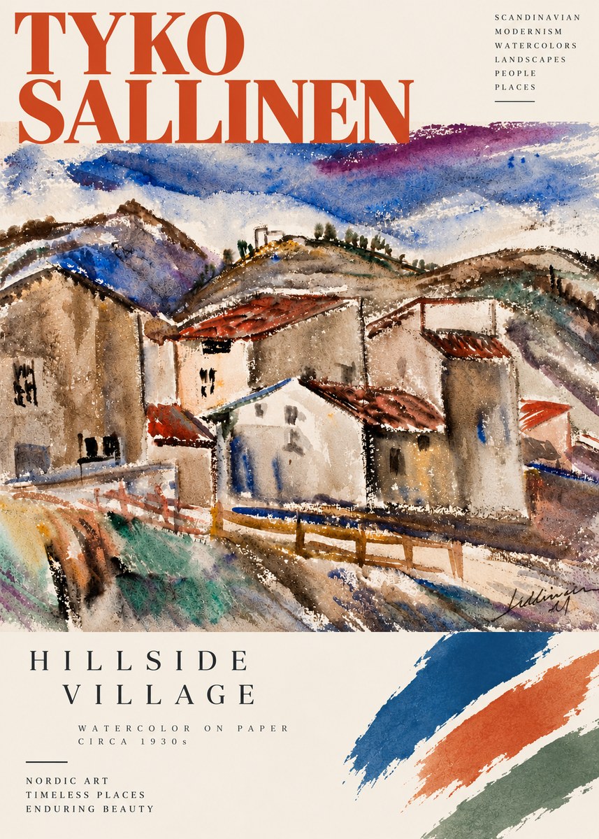 Tyko Sallinen Hillside Village No3 - Juliste