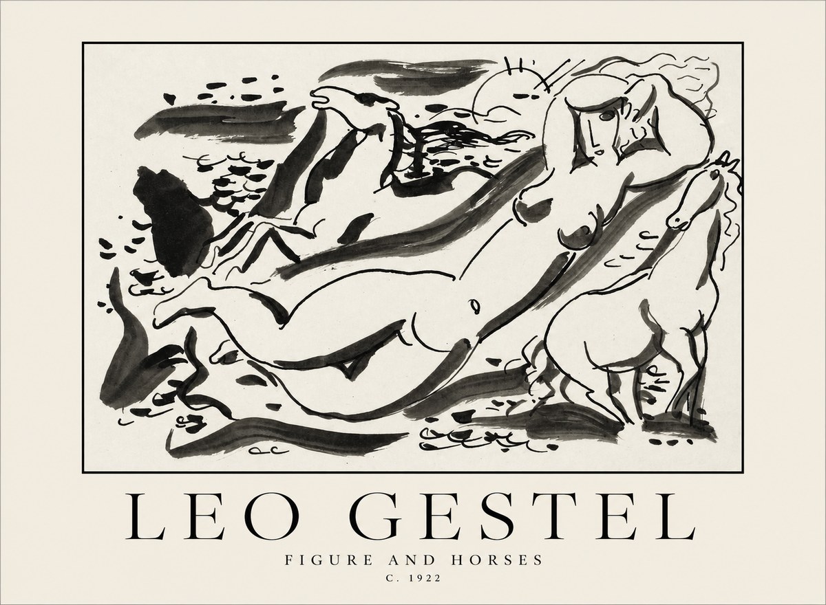 Leo Gestel Figure and Horses No1 - Juliste