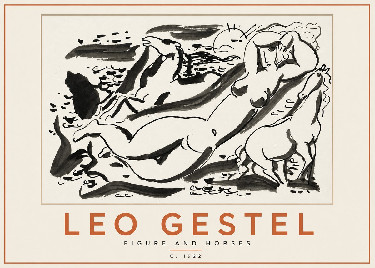 Leo Gestel Figure and Horses No2 - Juliste