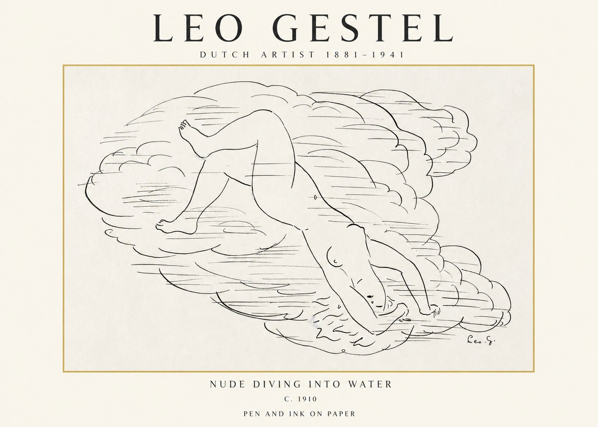 Leo Gestel Nude Diving into Water No1 - Juliste