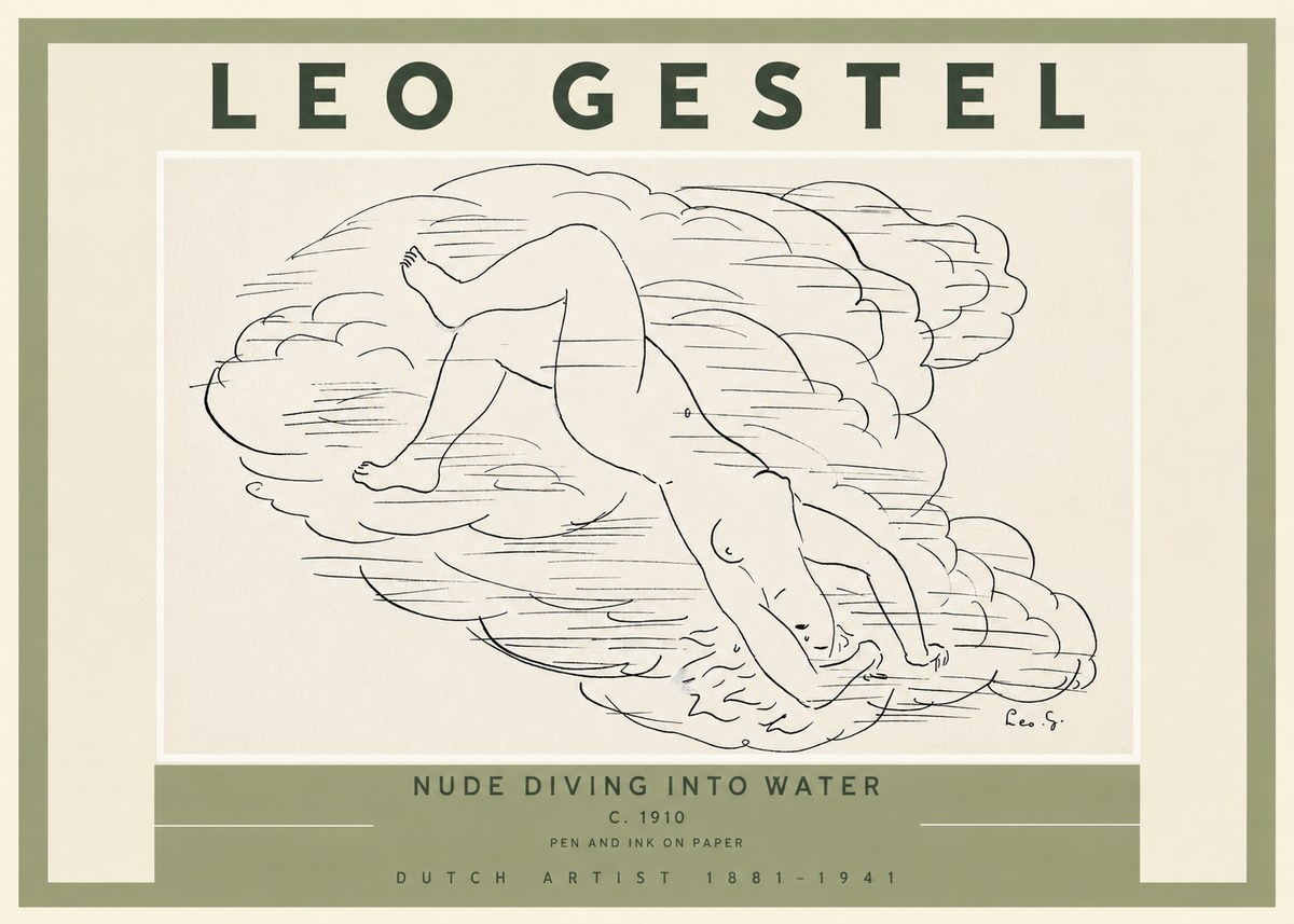 Leo Gestel Nude Diving into Water No2 - Juliste