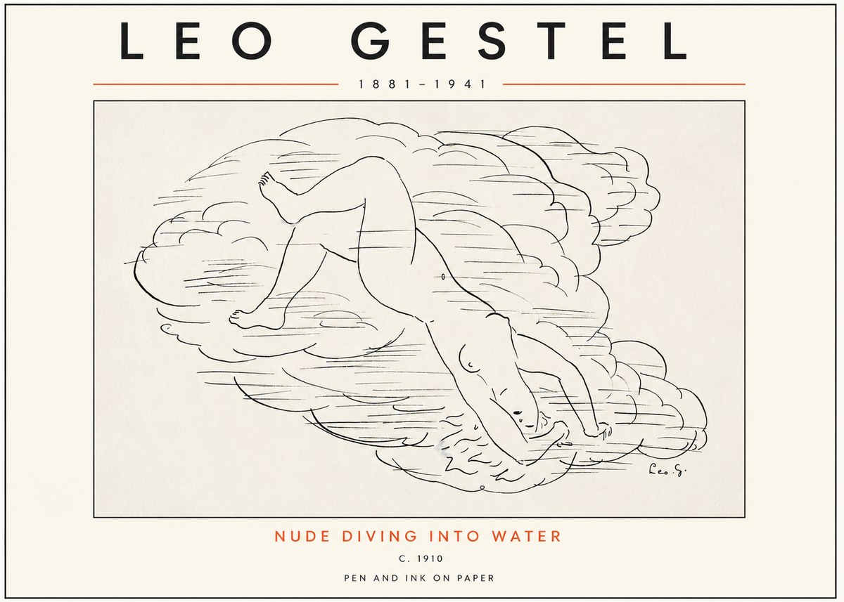 Leo Gestel Nude Diving into Water No3 - Juliste