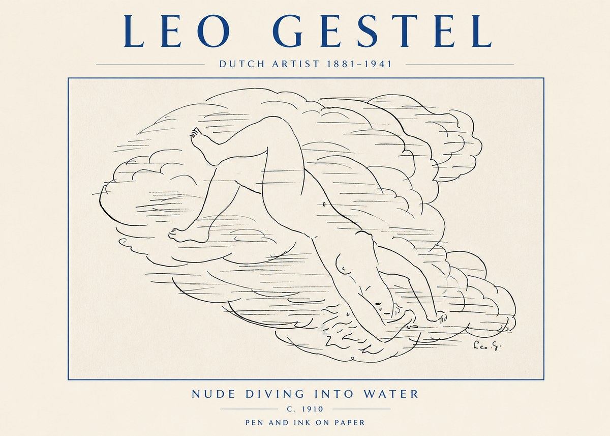 Leo Gestel Nude Diving into Water No4 - Juliste