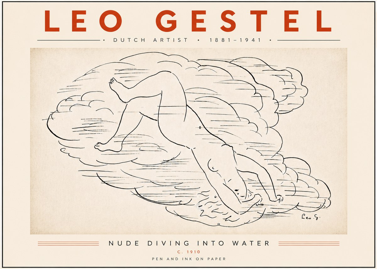 Leo Gestel Nude Diving into Water No5 - Juliste