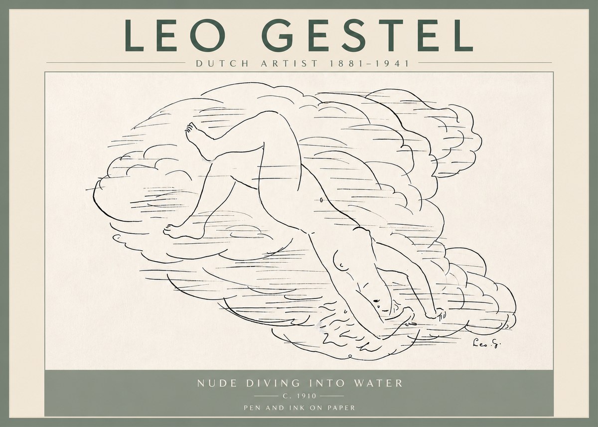Leo Gestel Nude Diving into Water No6 - Juliste