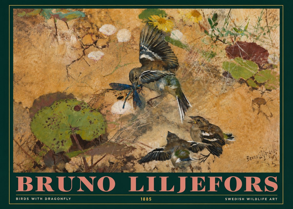 Bruno Liljefors Birds with Dragonfly No3 - Juliste