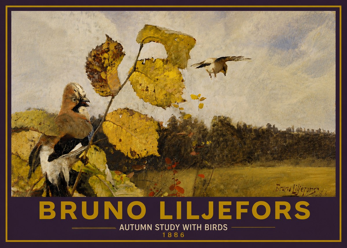 Bruno Liljefors Autumn Study with Birds No5 - Juliste