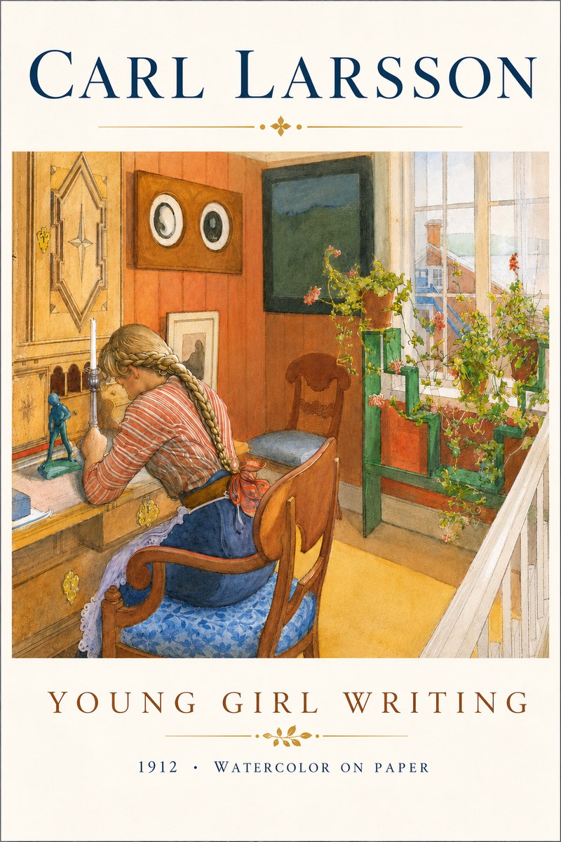 Carl Larsson Young Girl Writing No5 - Juliste