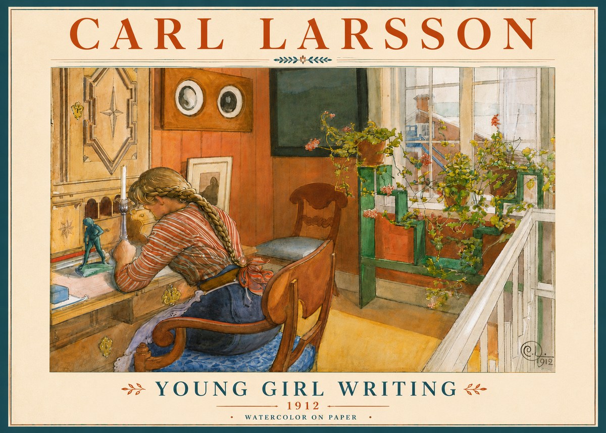 Carl Larsson Young Girl Writing No6 - Juliste