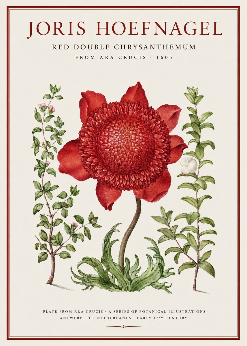 Joris Hoefnagel Red Double Chrysanthemum No1 - Juliste