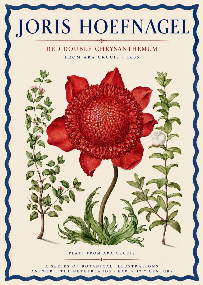 Joris Hoefnagel Red Double Chrysanthemum No3 - Juliste