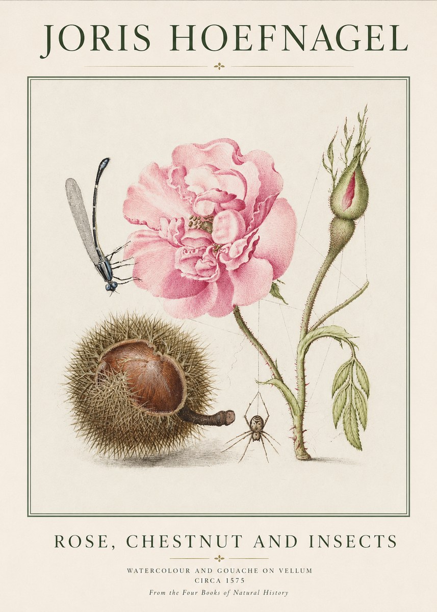 Joris Hoefnagel Rose, Chestnut and Insects No1 - Juliste