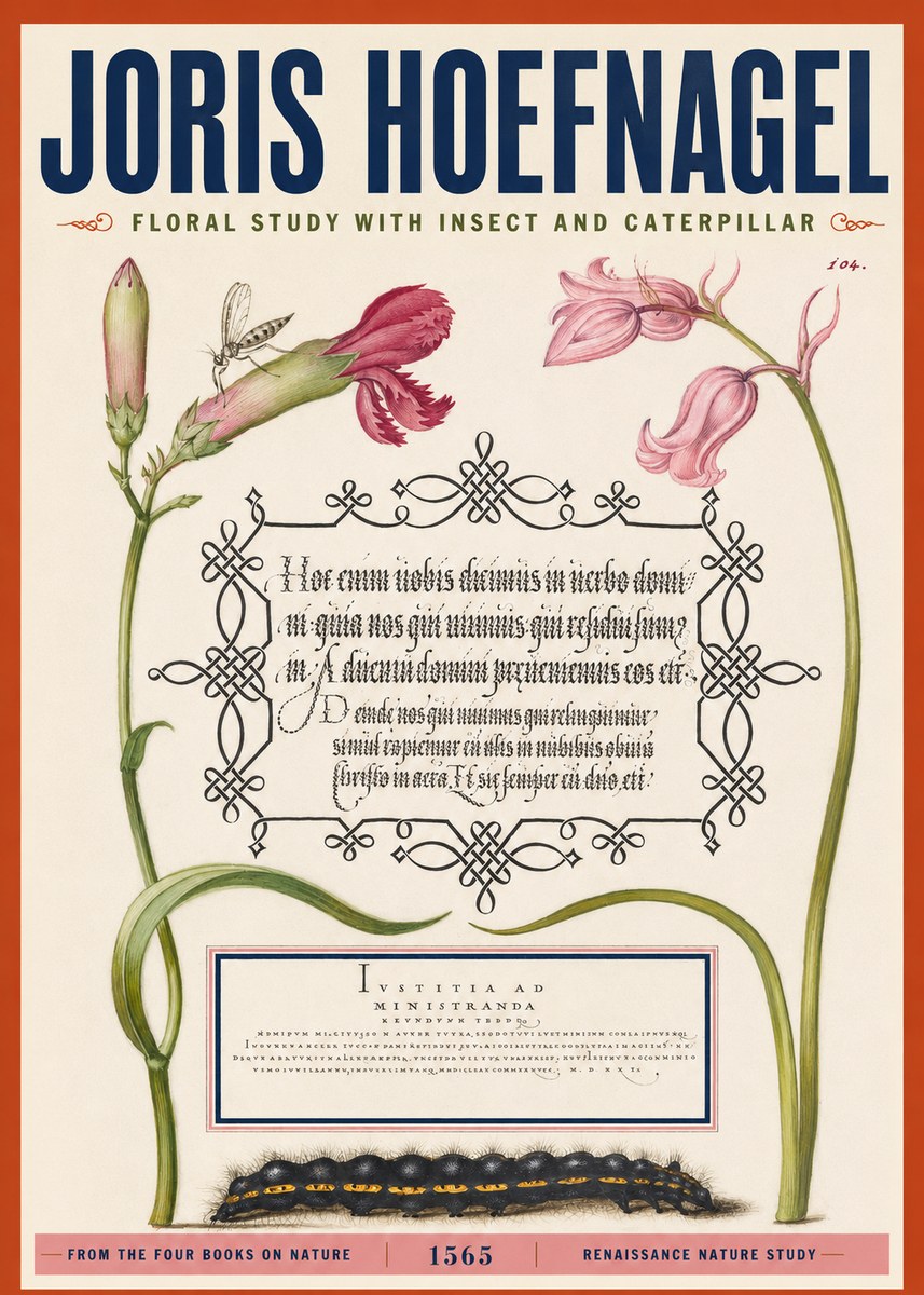 Joris Hoefnagel Floral Study with Insect and Caterpillar No2 - Juliste