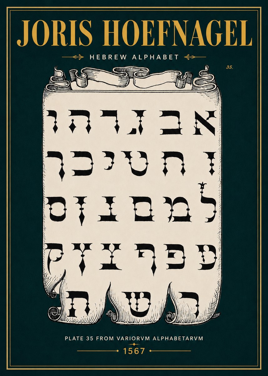 Joris Hoefnagel Hebrew Alphabet No4 - Juliste
