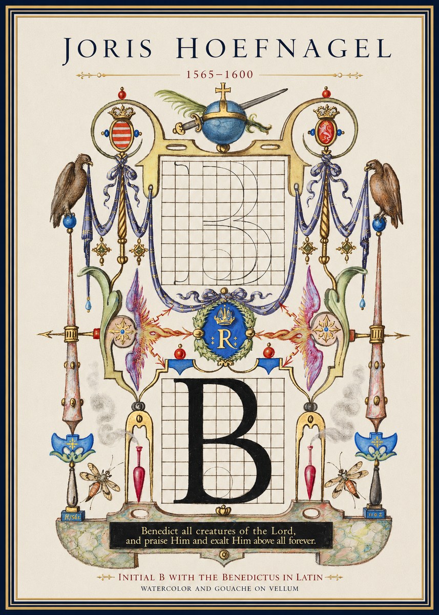 Joris Hoefnagel Initial B with the Benedictus in Latin No1 - Juliste