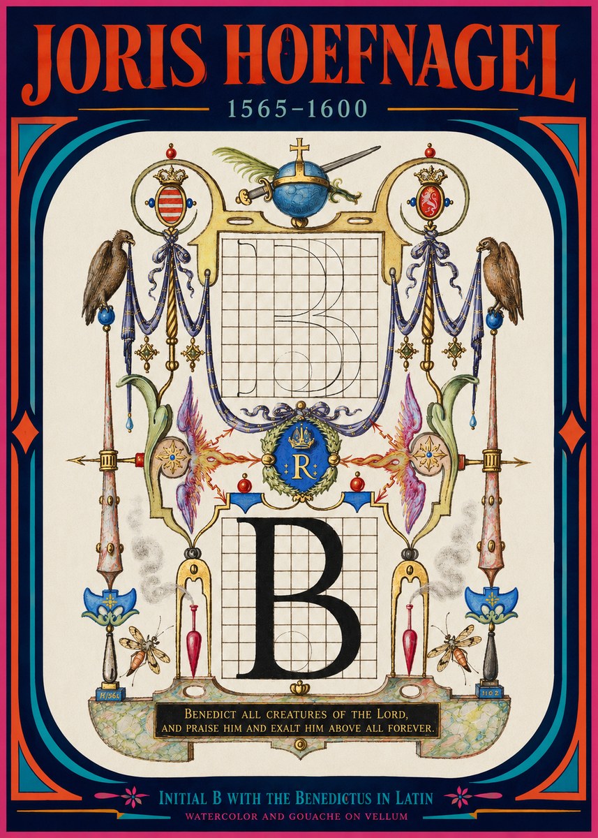 Joris Hoefnagel Initial B with the Benedictus in Latin No2 - Juliste