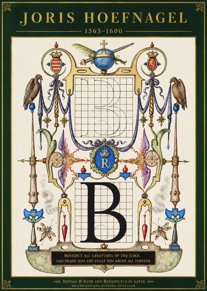 Joris Hoefnagel Initial B with the Benedictus in Latin No3 - Juliste