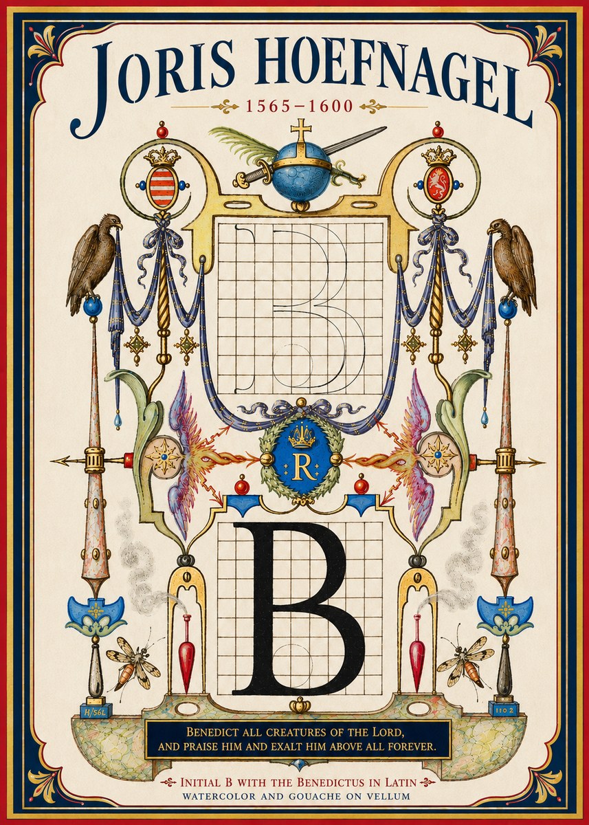 Joris Hoefnagel Initial B with the Benedictus in Latin No4 - Juliste