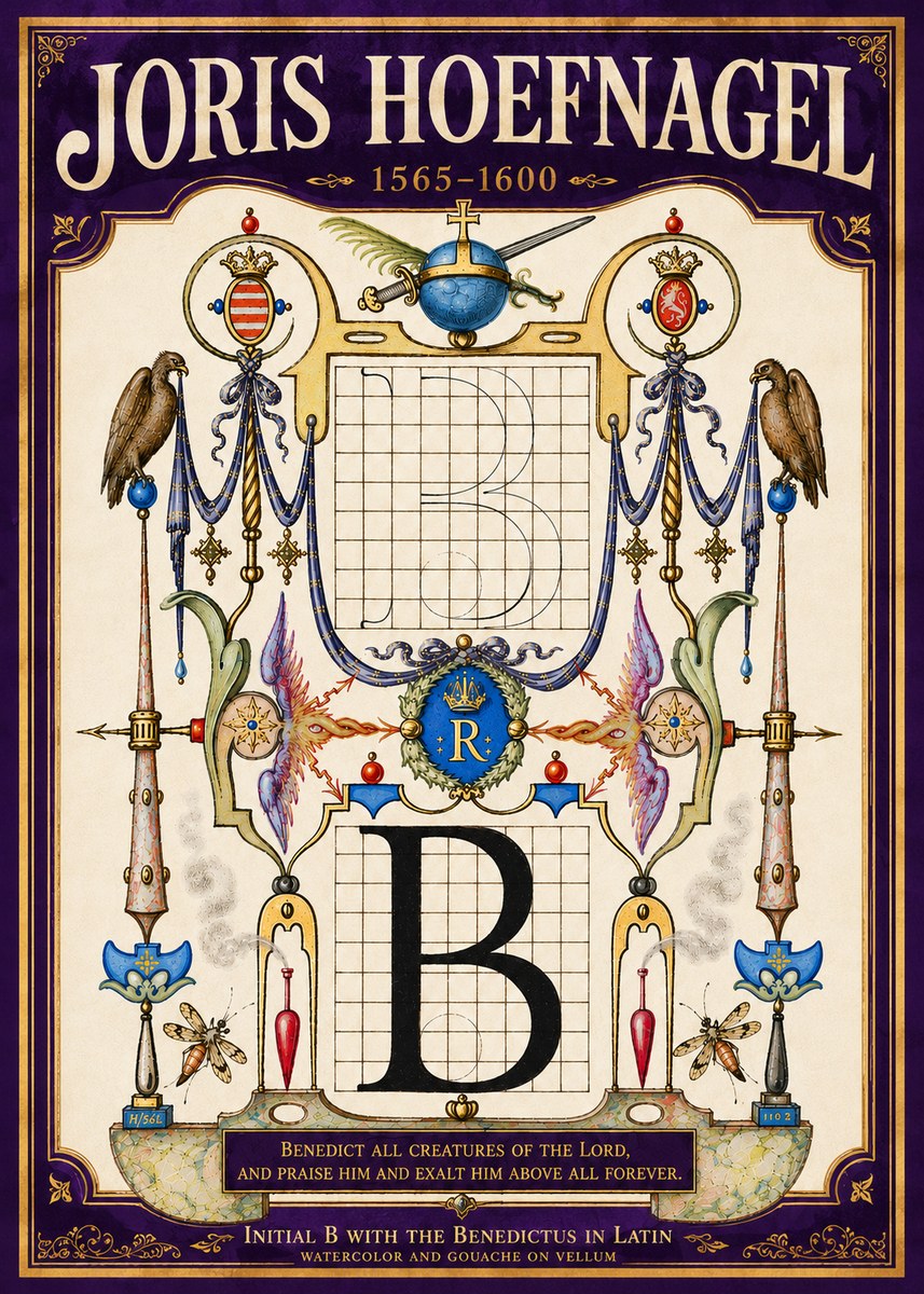 Joris Hoefnagel Initial B with the Benedictus in Latin No5 - Juliste