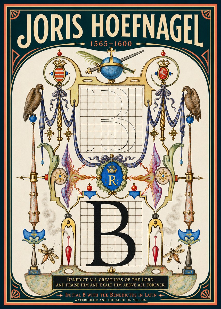 Joris Hoefnagel Initial B with the Benedictus in Latin No6 - Juliste