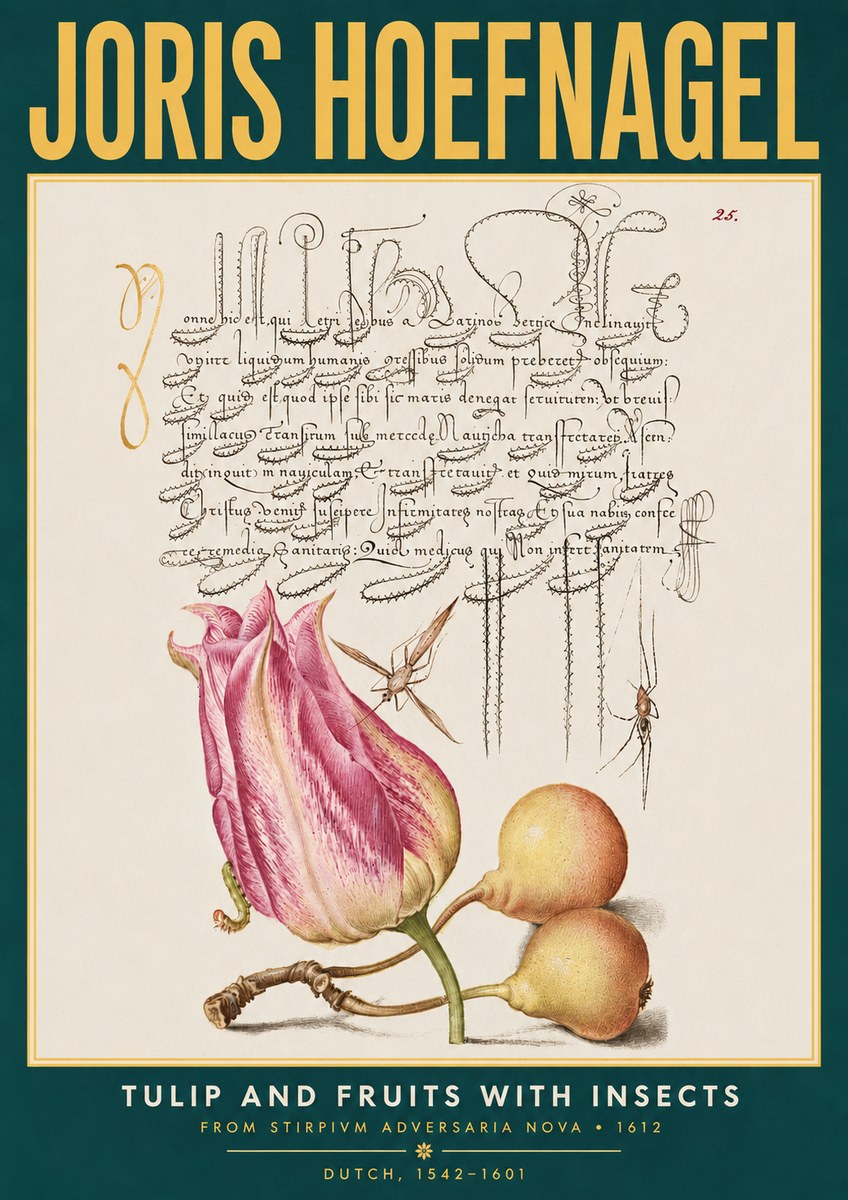 Joris Hoefnagel Tulip and Fruits with Insects No3 - Juliste