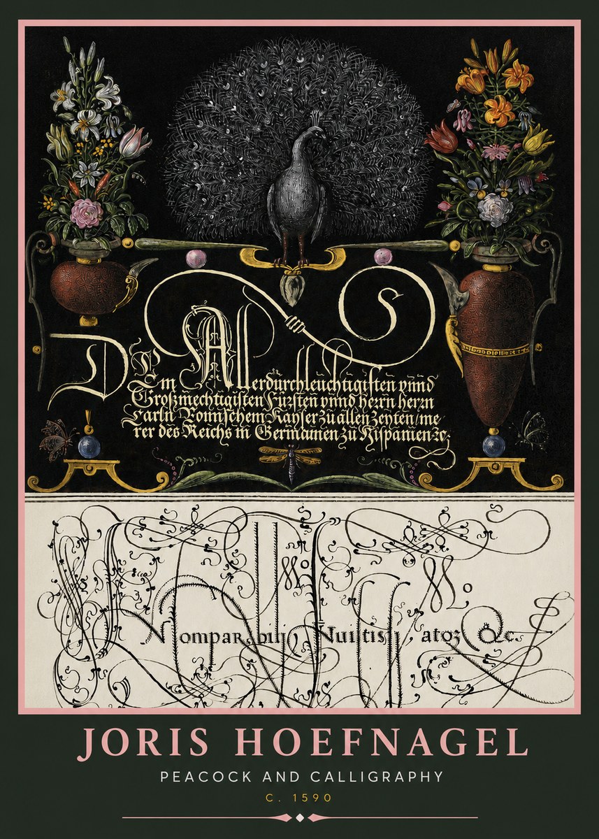 Joris Hoefnagel Peacock and Calligraphy No2 - Juliste